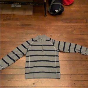 L.L.Bean Sweater Quarter Zip Grey w Blue Stripes
